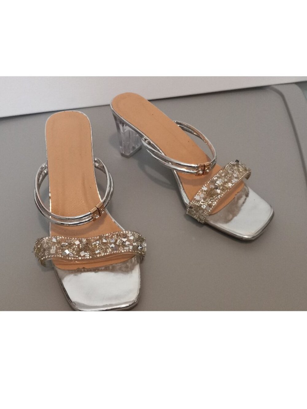SHEIN Women Rhinestone Crystal Kitten Heel Mules Size 7